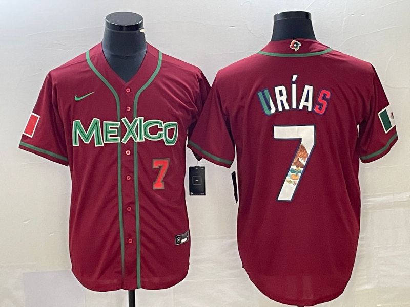 Men 2023 World Cub Mexico #7 Urias Red camo Nike MLB Jersey8